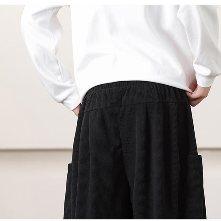 Pantalones harén de pana con cordón y bolsillos de color liso para hombre con Buddha Stones - image 19