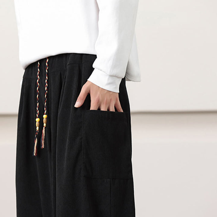 Pantalones harén de pana con cordón y bolsillos de color liso para hombre con Buddha Stones - image 19