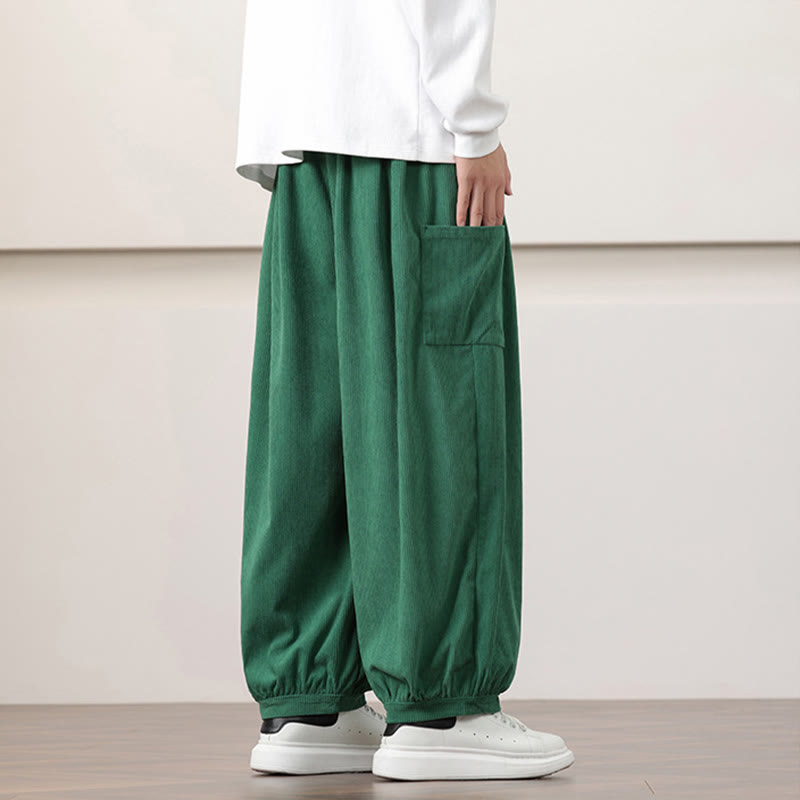 Pantalones harén de pana con cordón y bolsillos de color liso para hombre con Buddha Stones - image 33