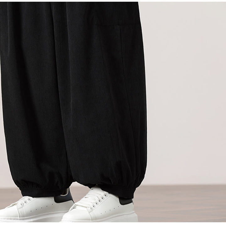 Pantalones harén de pana con cordón y bolsillos de color liso para hombre con Buddha Stones - image 20