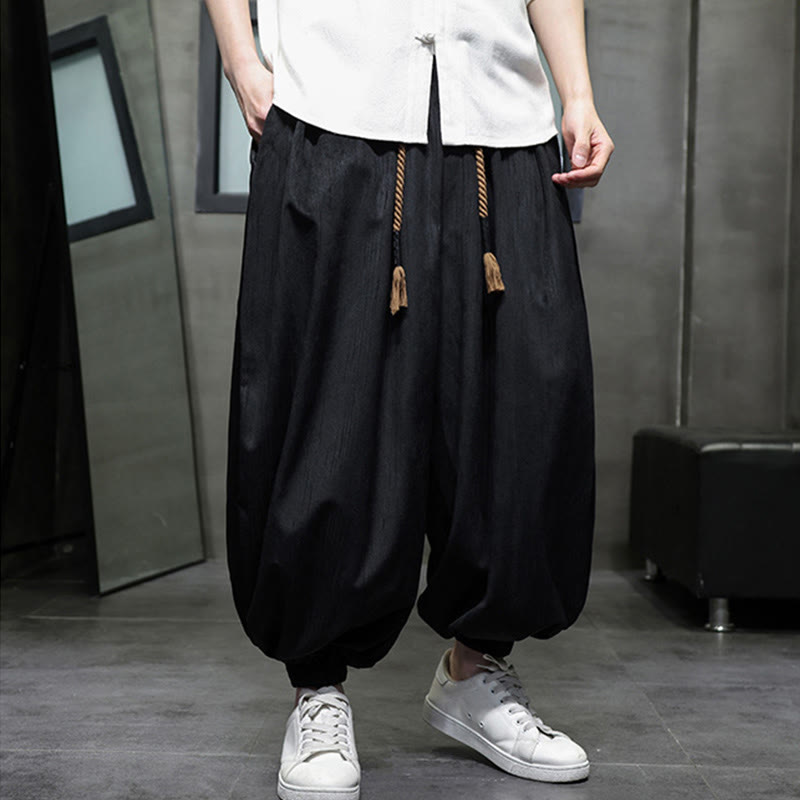 Pantalones harén térmicos de pana con cordón y bolsillos de color liso con Buddha Stones para hombre - image 8