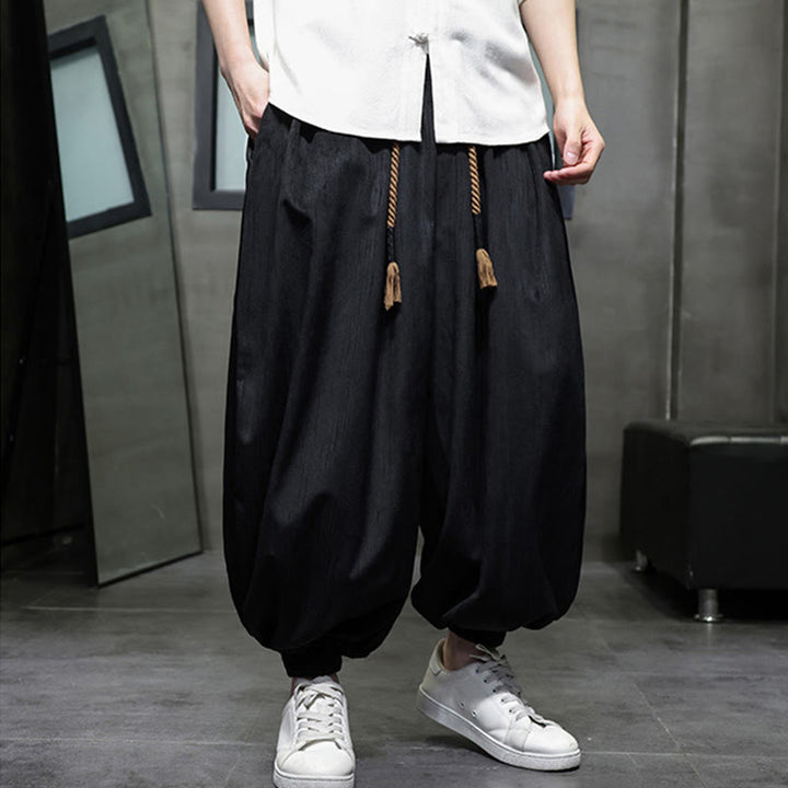 Pantalones harén térmicos de pana con cordón y bolsillos de color liso con Buddha Stones para hombre - image 8