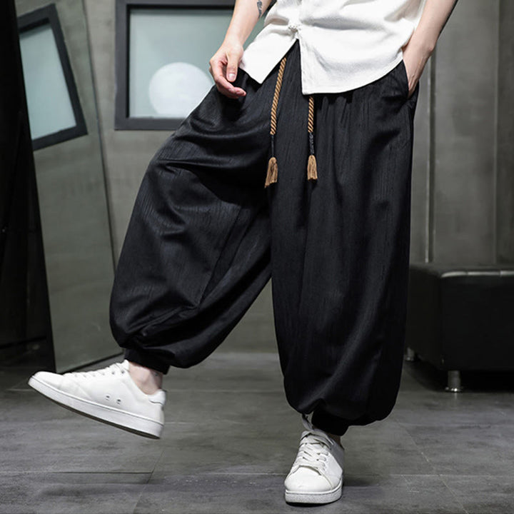 Pantalones harén térmicos de pana con cordón y bolsillos de color liso con Buddha Stones para hombre - image 7