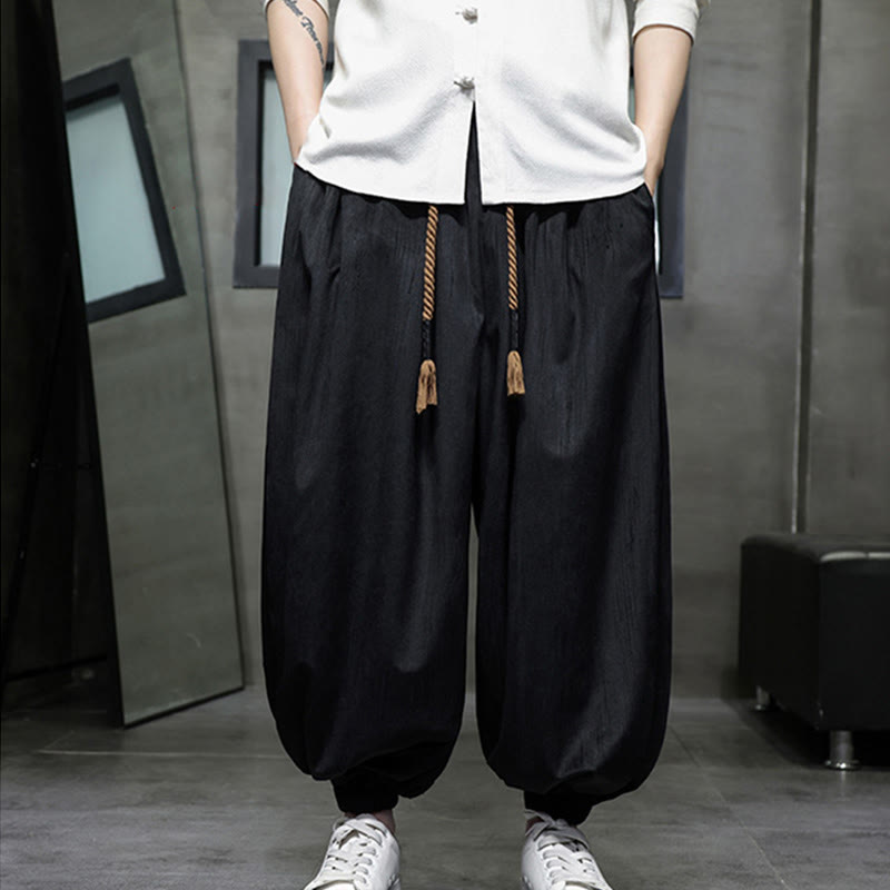 Pantalones harén térmicos de pana con cordón y bolsillos de color liso con Buddha Stones para hombre - Negro - US/UK/AU46, EU56 (5XL) - image 13