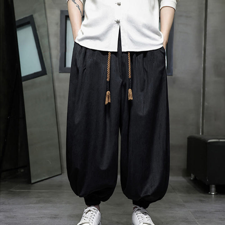 Pantalones harén térmicos de pana con cordón y bolsillos de color liso con Buddha Stones para hombre - Negro - US/UK/AU46, EU56 (5XL) - image 13