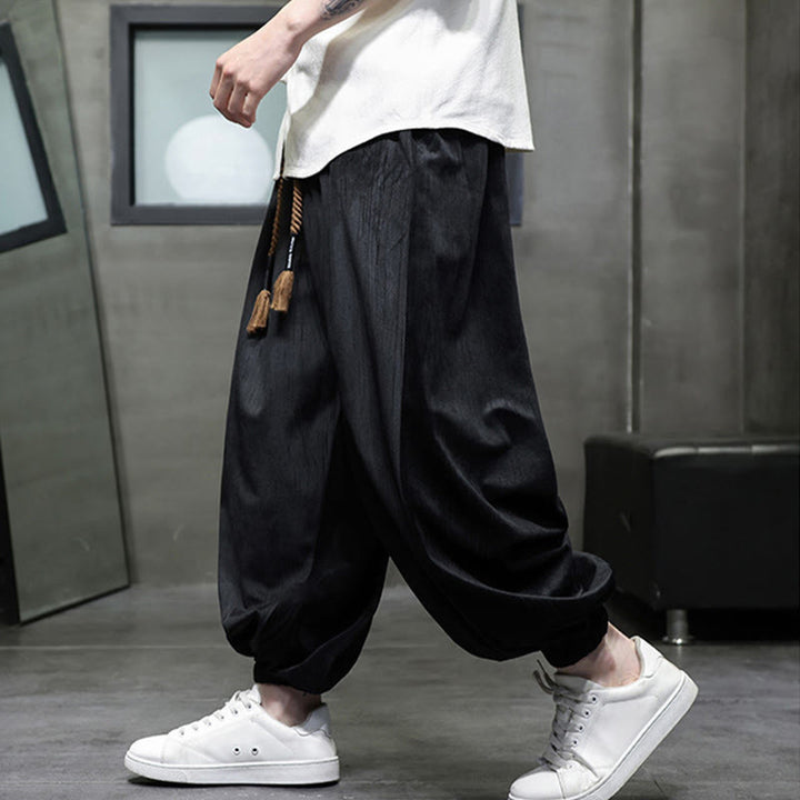 Pantalones harén térmicos de pana con cordón y bolsillos de color liso con Buddha Stones para hombre - image 6