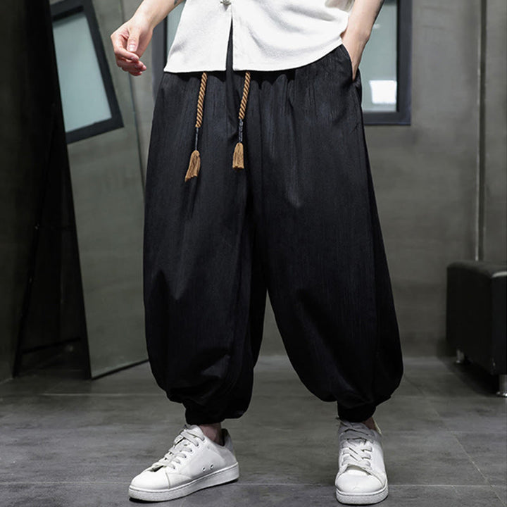 Pantalones harén térmicos de pana con cordón y bolsillos de color liso con Buddha Stones para hombre - image 15