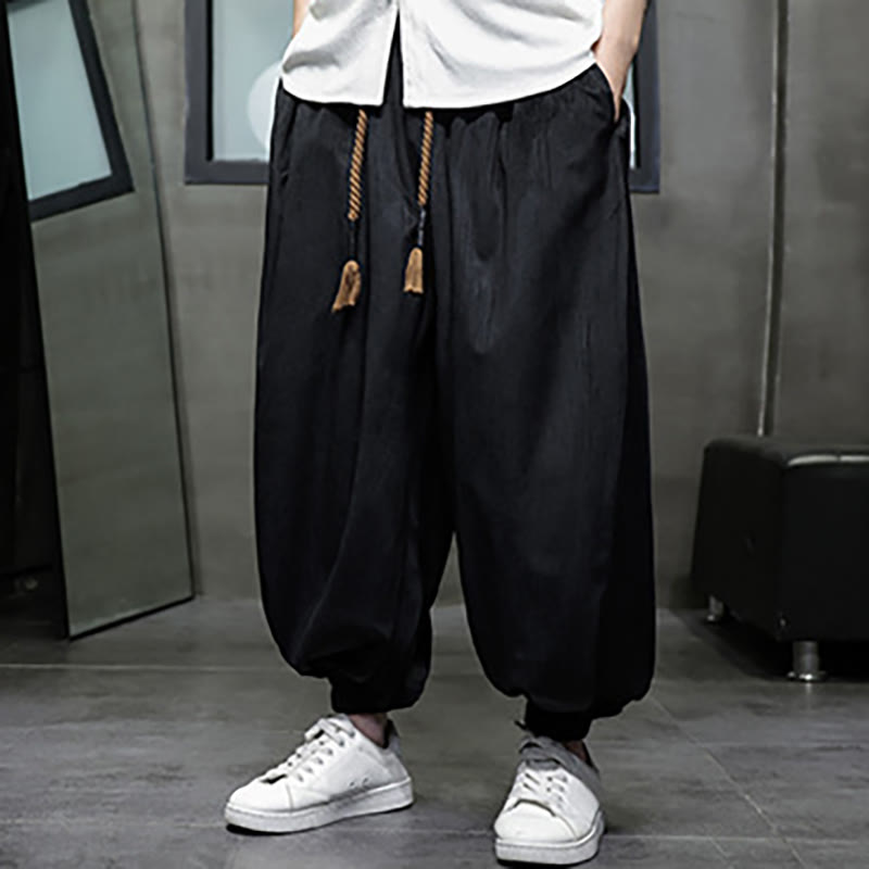 Pantalones harén térmicos de pana con cordón y bolsillos de color liso con Buddha Stones para hombre - Negro (Térmico) - US/UK/AU46, EU56 (5XL) - image 4