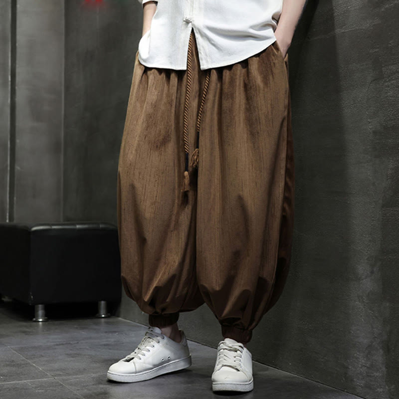 Pantalones harén térmicos de pana con cordón y bolsillos de color liso con Buddha Stones para hombre - image 2