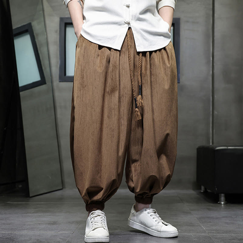 Pantalones harén térmicos de pana con cordón y bolsillos de color liso con Buddha Stones para hombre - image 1