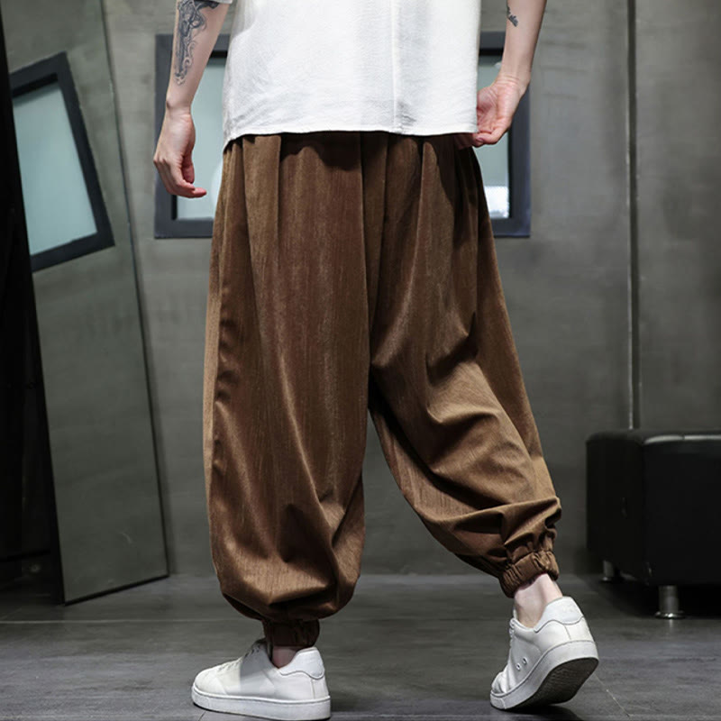 Pantalones harén térmicos de pana con cordón y bolsillos de color liso con Buddha Stones para hombre - image 12