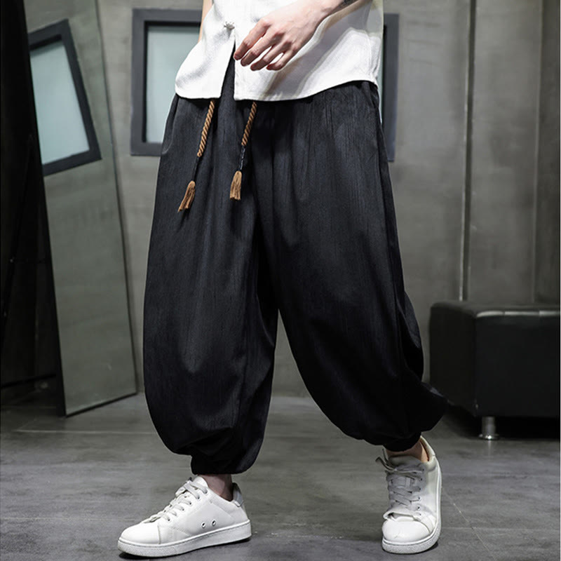 Pantalones harén térmicos de pana con cordón y bolsillos de color liso con Buddha Stones para hombre - image 14