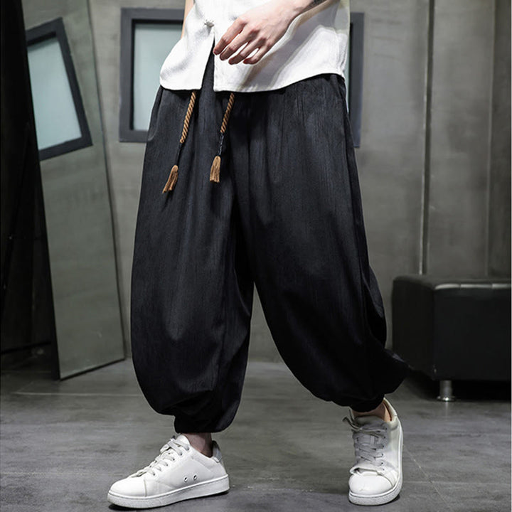 Pantalones harén térmicos de pana con cordón y bolsillos de color liso con Buddha Stones para hombre - image 14