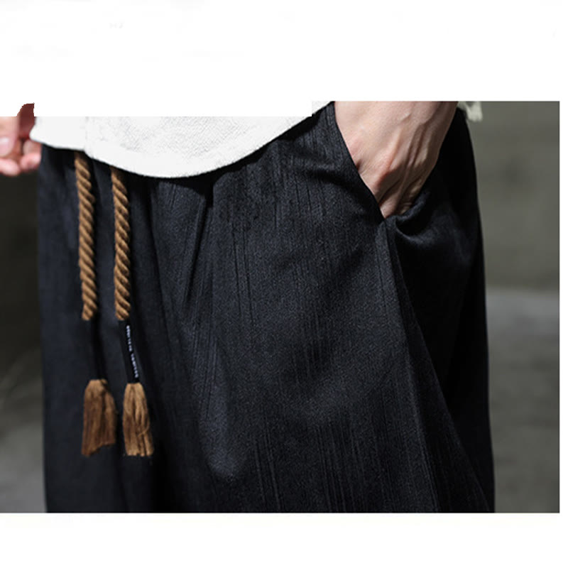 Pantalones harén térmicos de pana con cordón y bolsillos de color liso con Buddha Stones para hombre - image 17