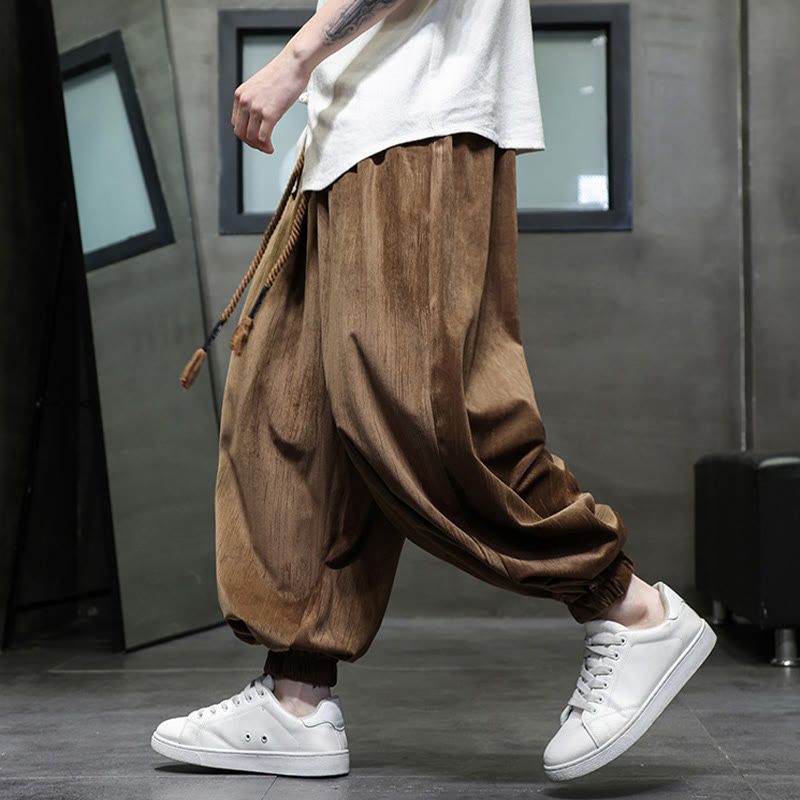 Pantalones harén térmicos de pana con cordón y bolsillos de color liso con Buddha Stones para hombre - image 11