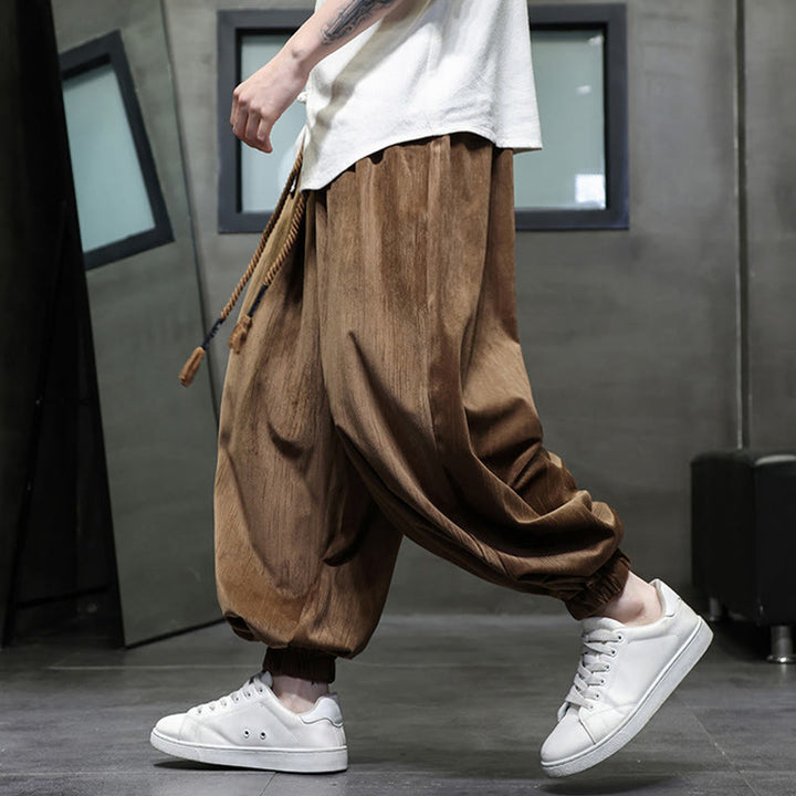 Pantalones harén térmicos de pana con cordón y bolsillos de color liso con Buddha Stones para hombre - image 11