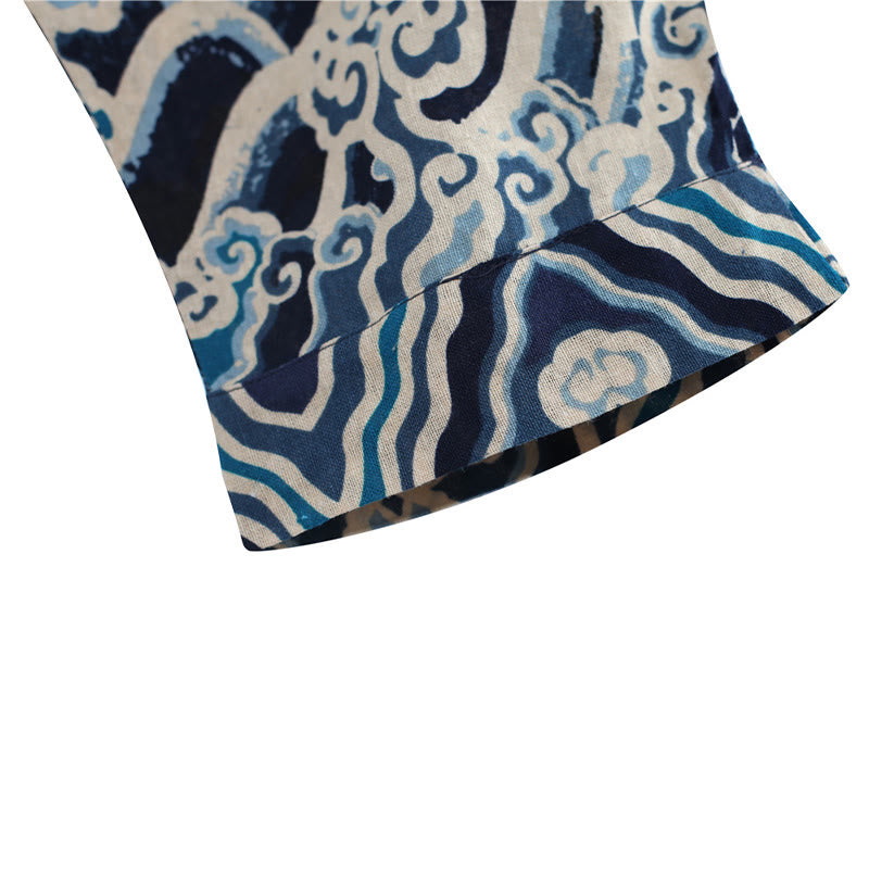 Pantalones de lino y algodón étnicos con cintura elástica y estampado de dragón chino y Buddha Stones para hombre con bolsillos - image 9