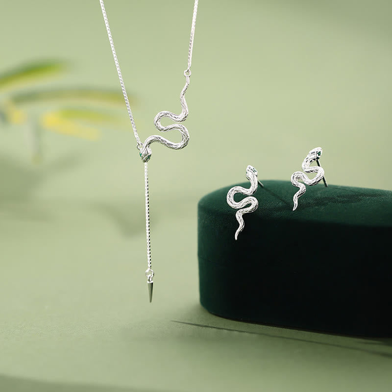 Juego de collar, colgante y pendientes con Buddha Stones en plata de ley 925 y el año de la serpiente