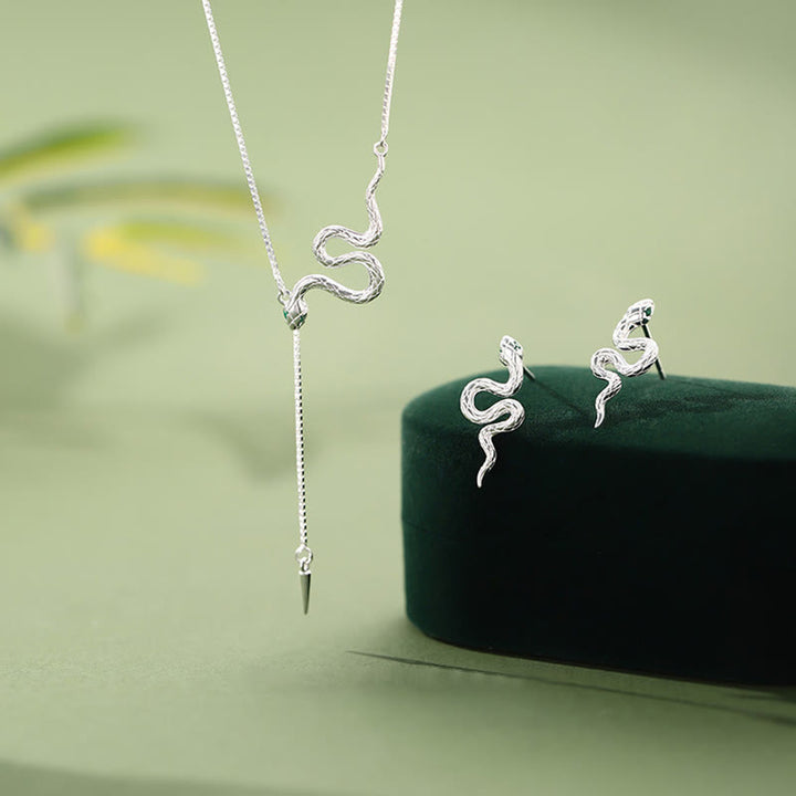 Juego de collar, colgante y pendientes con Buddha Stones en plata de ley 925 y el año de la serpiente