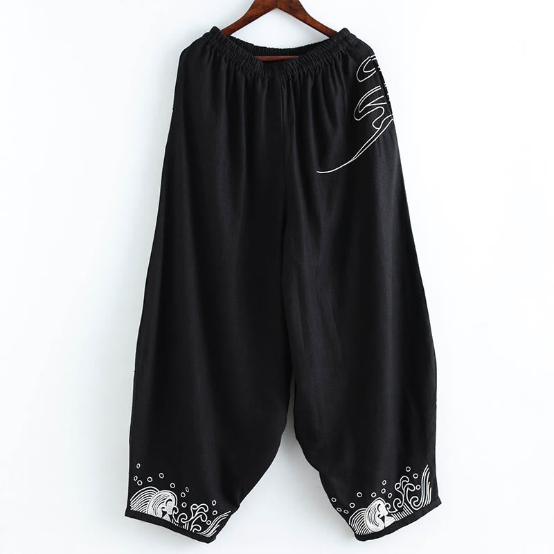 Pantalones étnicos de algodón con cintura elástica y bolsillos para hombre con diseño de Buddha Stones
