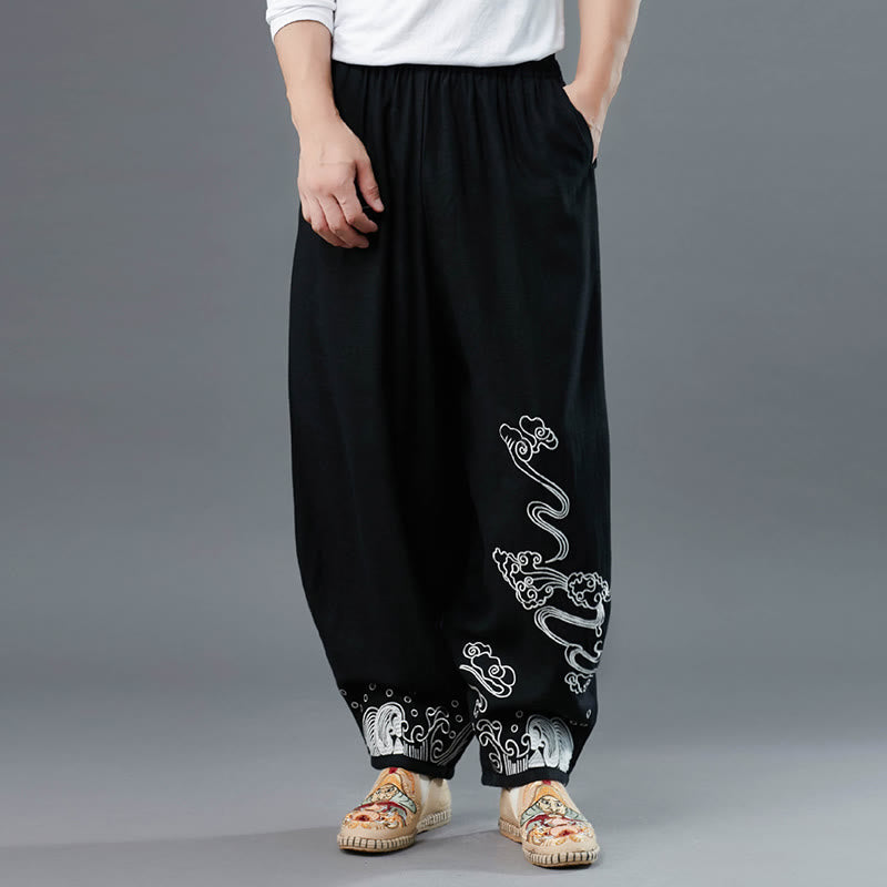 Pantalones étnicos de algodón con cintura elástica y bolsillos para hombre con diseño de Buddha Stones