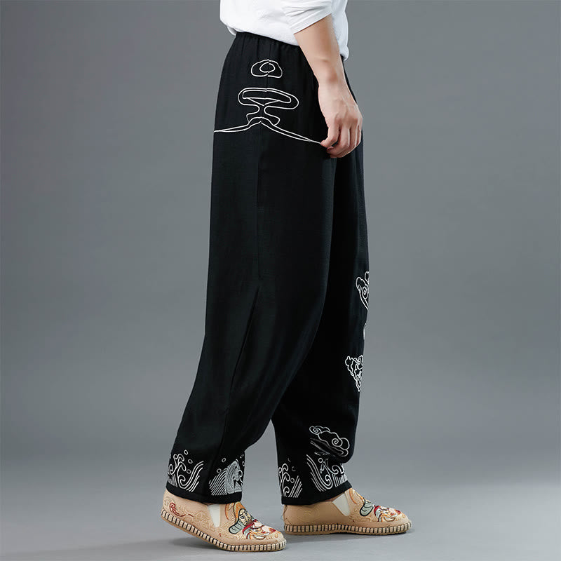 Pantalones étnicos de algodón con cintura elástica y bolsillos para hombre con diseño de Buddha Stones