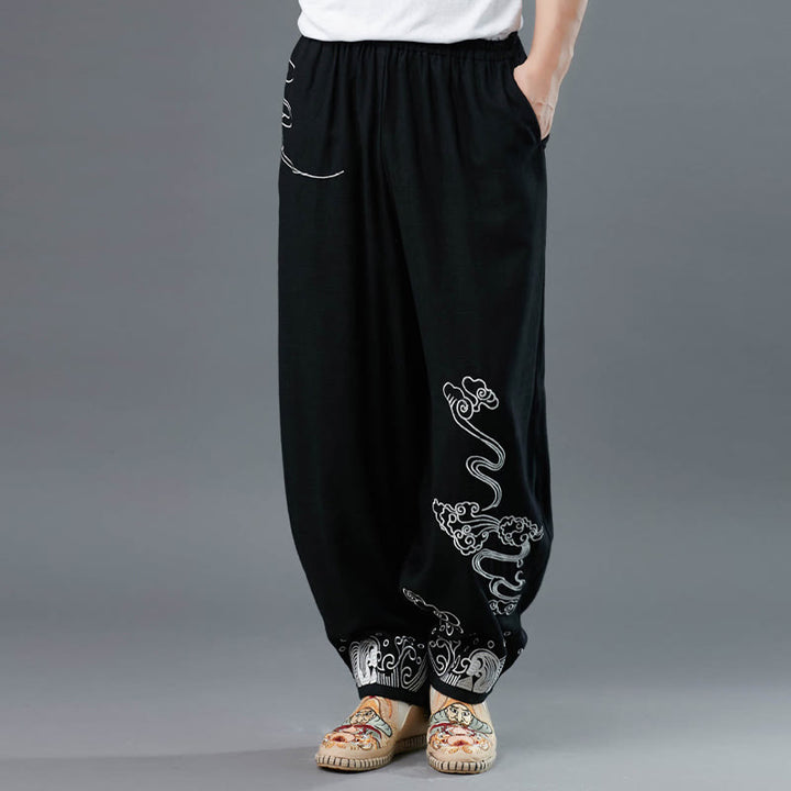 Pantalones étnicos de algodón con cintura elástica y bolsillos para hombre con diseño de Buddha Stones - image 3