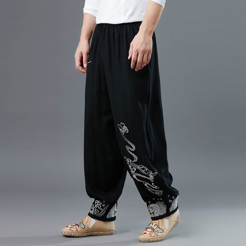 Pantalones étnicos de algodón con cintura elástica y bolsillos para hombre con diseño de Buddha Stones