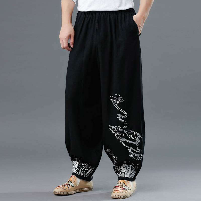 Pantalones étnicos de algodón con cintura elástica y bolsillos para hombre con diseño de Buddha Stones
