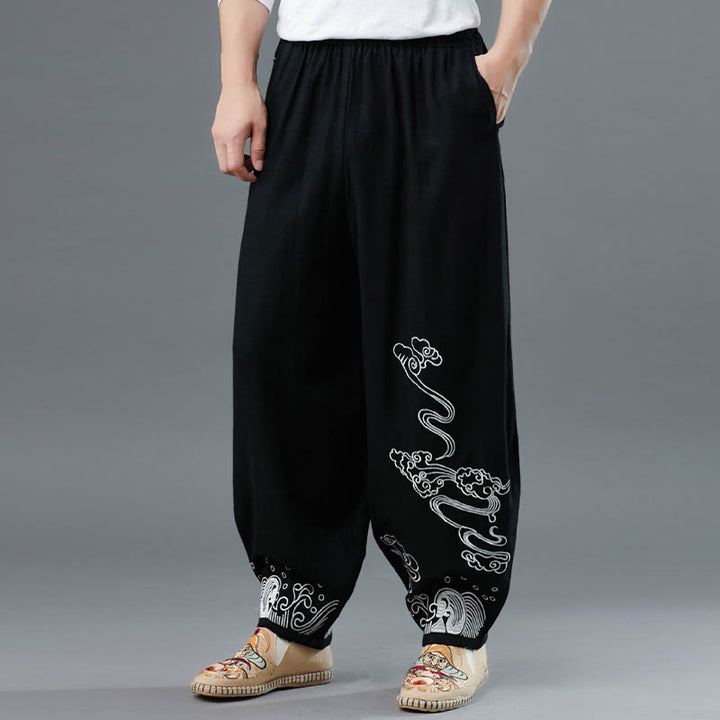 Pantalones étnicos de algodón con cintura elástica y bolsillos para hombre con diseño de Buddha Stones