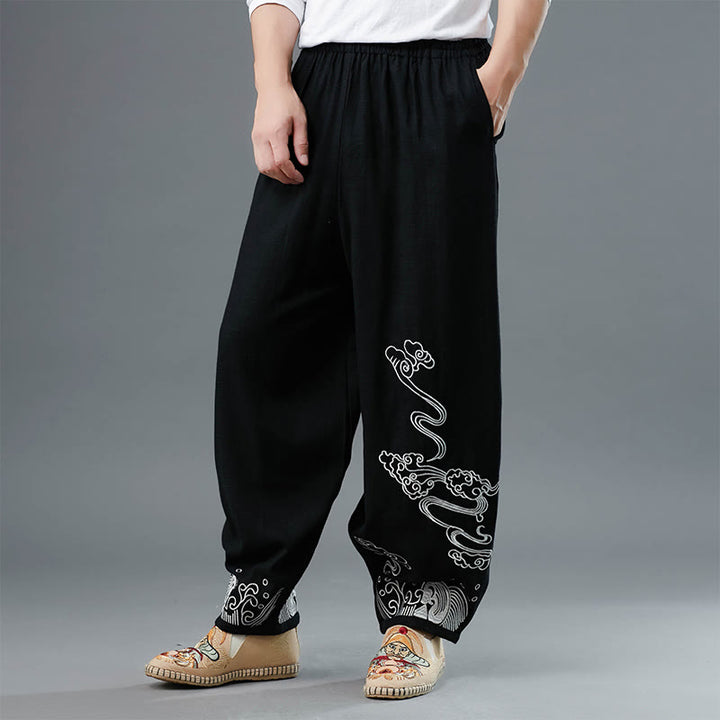 Pantalones étnicos de algodón con cintura elástica y bolsillos para hombre con diseño de Buddha Stones