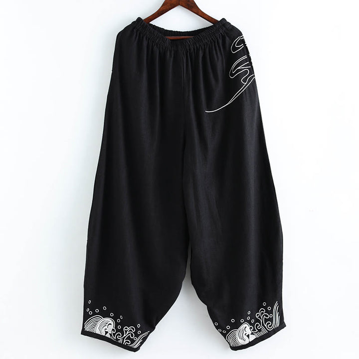 Pantalones étnicos de algodón con cintura elástica y bolsillos para hombre con diseño de Buddha Stones - image 8