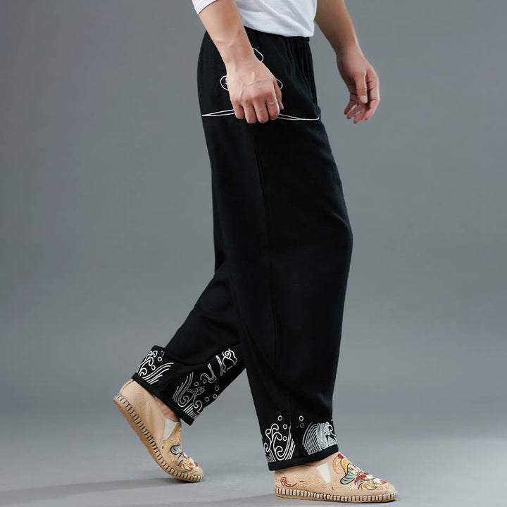 Pantalones étnicos de algodón con cintura elástica y bolsillos para hombre con diseño de Buddha Stones