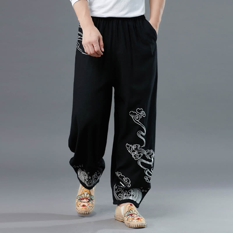 Pantalones étnicos de algodón con cintura elástica y bolsillos para hombre con diseño de Buddha Stones - image 4