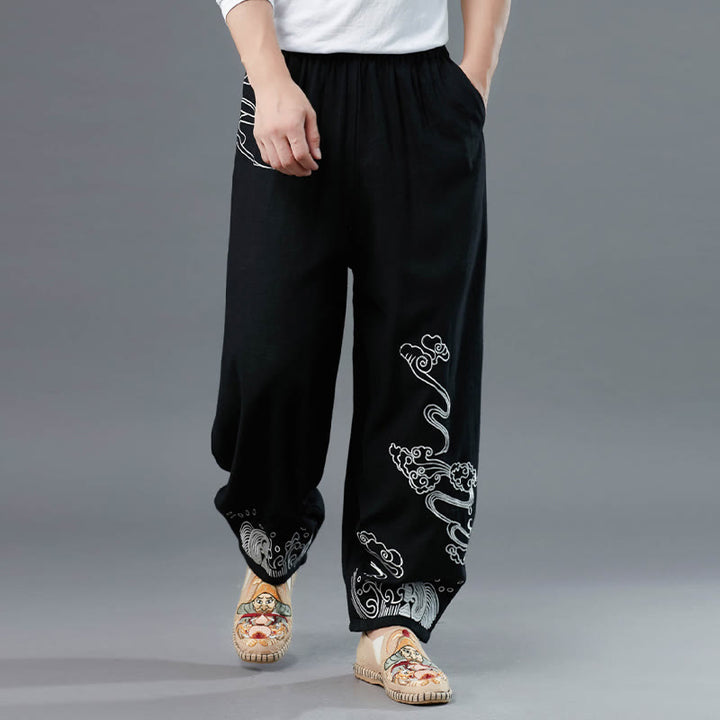 Pantalones étnicos de algodón con cintura elástica y bolsillos para hombre con diseño de Buddha Stones