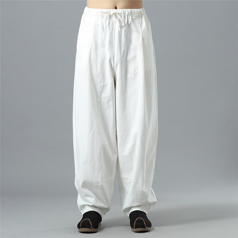 Pantalones de lino y algodón con cordón de color liso para hombre, informales, con Buddha Stones y bolsillos - Blanco - US/UK/AU40, EU50 (2XL) - image 1