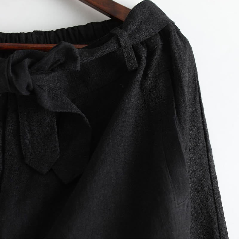 Pantalones de hombre de lino ramio con cremallera frontal de color liso y bolsillos con Buddha Stones