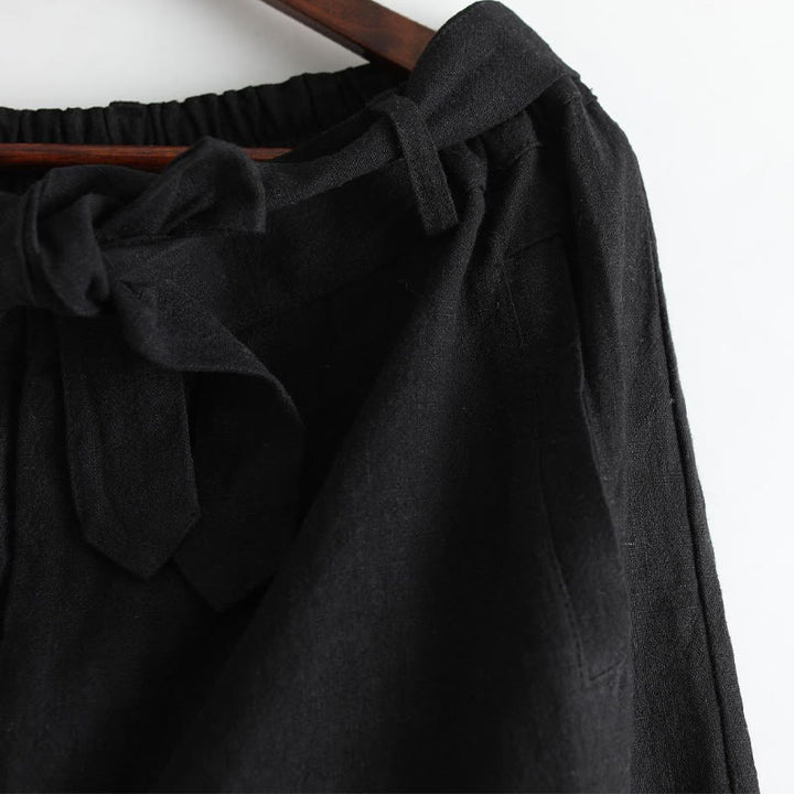 Pantalones de hombre de lino ramio con cremallera frontal de color liso y bolsillos con Buddha Stones