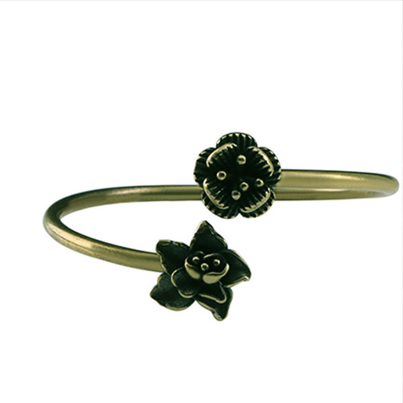 Pulsera curativa de latón y cobre con flores de durazno y Buddha Stones