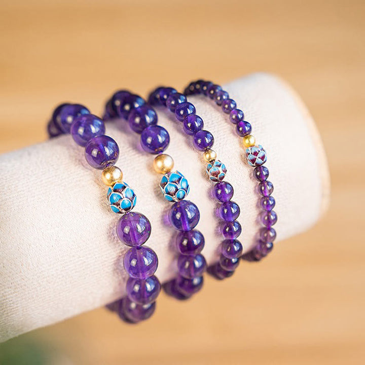 Pulsera de conciencia espiritual con loto y amatista natural de Buddha Stones
