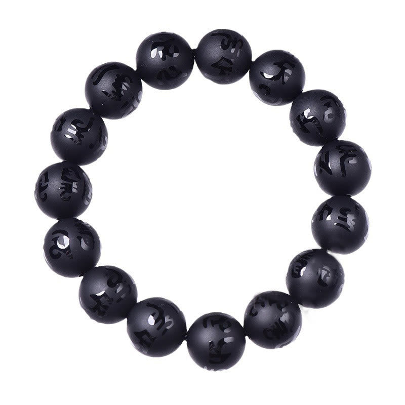 Pulsera de protección tallada con Om Mani Padme Hum y ónix negro natural de Buddha Stones