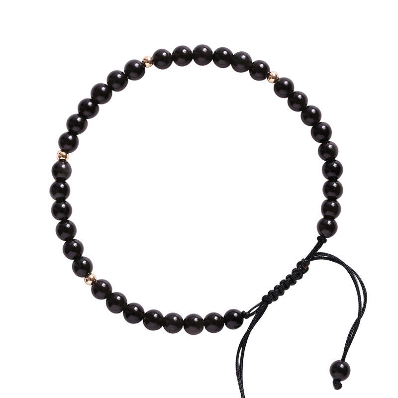 Pulsera de cuerda con cuentas pequeñas de obsidiana negra y Buddha Stones