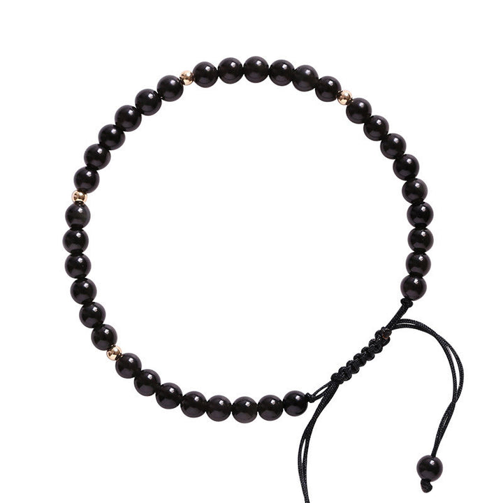 Pulsera de cuerda con cuentas pequeñas de obsidiana negra y Buddha Stones