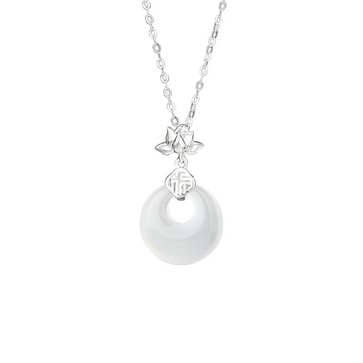 Colgante con hebilla de paz y carácter Fu de flor de loto de plata de ley 925 con calcedonia y Buddha Stones - image 1