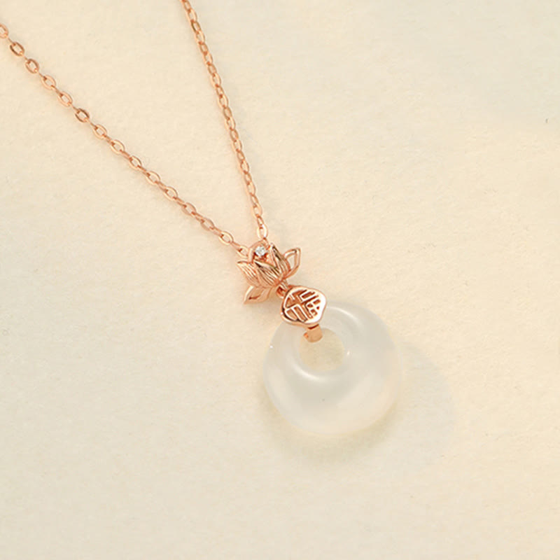 Colgante con hebilla de paz y carácter Fu de flor de loto de plata de ley 925 con calcedonia y Buddha Stones - Oro rosa - image 9