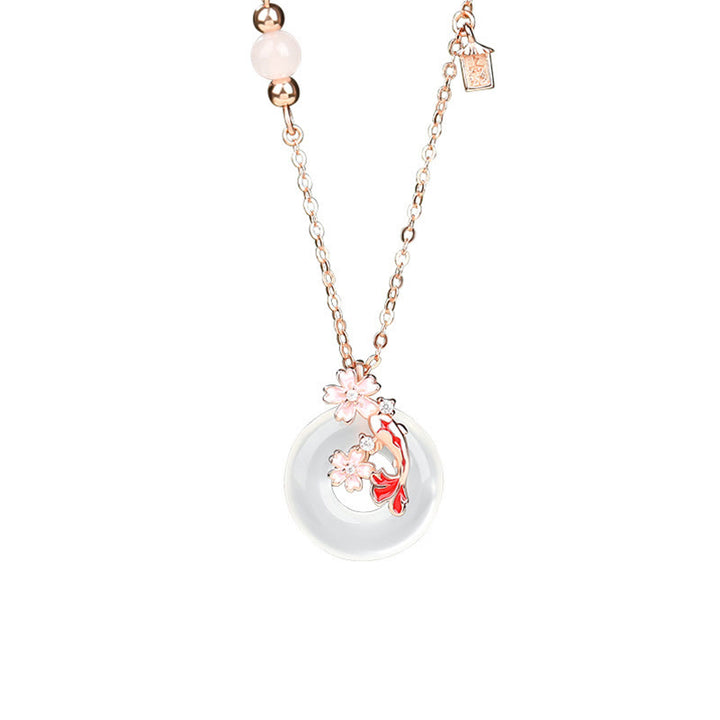 Colgante con hebilla de paz y pez koi con flores de plata de ley 925 y cristales rosas de calcedonia y Buddha Stones - image 3