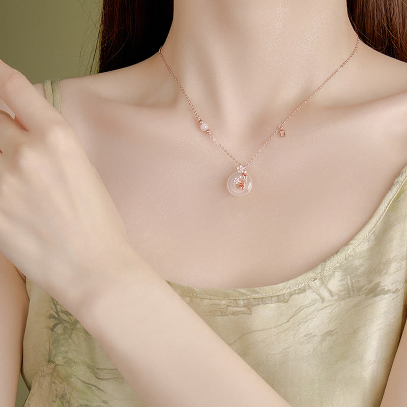 Colgante con hebilla de paz y pez koi con flores de plata de ley 925 y cristales rosas de calcedonia y Buddha Stones - image 10