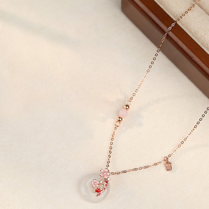 Colgante con hebilla de paz y pez koi con flores de plata de ley 925 y cristales rosas de calcedonia y Buddha Stones - image 1