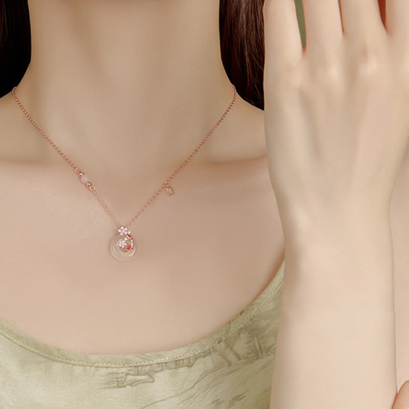 Colgante con hebilla de paz y pez koi con flores de plata de ley 925 y cristales rosas de calcedonia y Buddha Stones - image 12