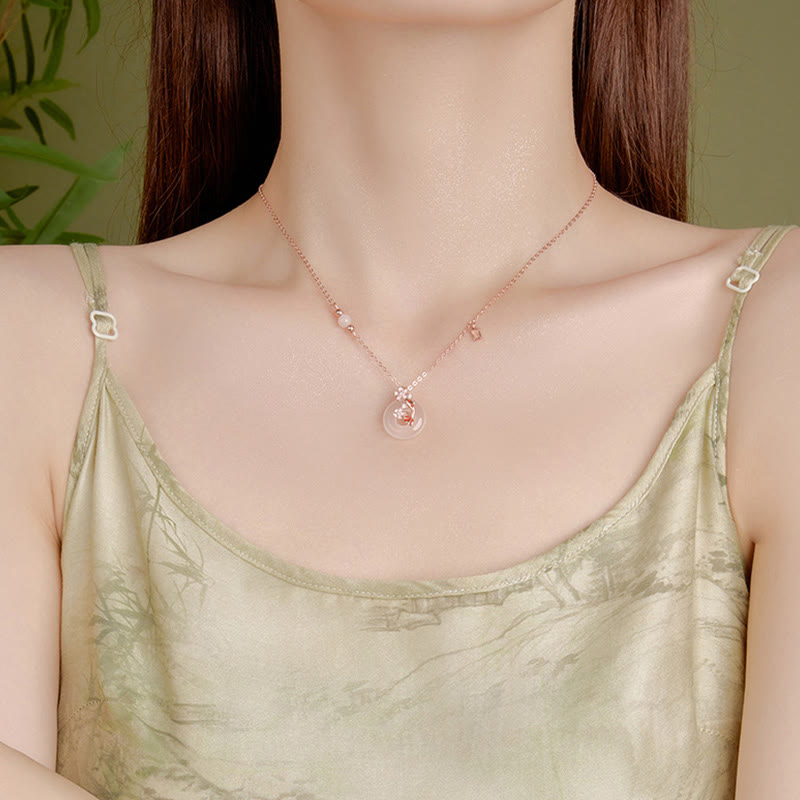 Colgante con hebilla de paz y pez koi con flores de plata de ley 925 y cristales rosas de calcedonia y Buddha Stones - image 11